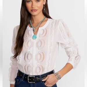 NWT Jade by Johnny Was Malayan Button Up Blouse in White, size S MSRP $398